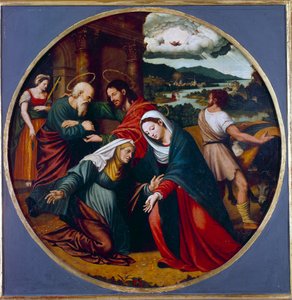 Visitatie. Ontmoeting tussen de Maagd Maria en Sint-Elizabeth. Op de achtergrond, Sint-Jozef en Zacharias door Vicente Juan (c.1510 79) Macip