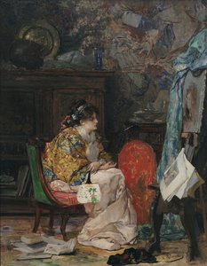 Een model in het atelier van de kunstenaar door Vicente Palmaroli y Gónzalez