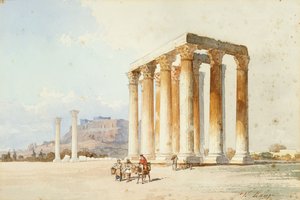 Tempel van Zeus met Akropolis, Parthenon, Athene door Vicenzo Lanza