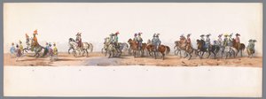 Historische optocht bij het tweede eeuwfeest van de Utrechtse Hogeschool, 1836 (plaat 8) Optogt des Nederlandschen Legers naar Ostende, den 3 July 1600, daags na de overwinning by Nieuwpoort; volgens de gecostumeerde voorstelling, gegeven door H H Student door Victor Adam