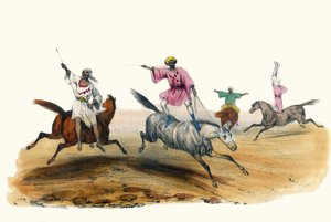 La voltige, door Bedoeïenen. In "Album Grotesque, Keuzes van Opmerkelijke Typen", illustraties door Victor Adam, Parijs, circa 1850 door Victor Adam