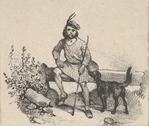 Man zittend met een hond, midden 19e eeuw door Victor Adam