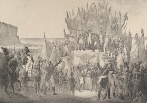Militair festival in Boulogne met Napoleon die sterren van het Legioen van Eer uitdeelt, 19e eeuw door Victor Adam