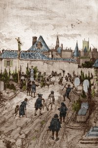 Jansenistische convulsionair (of Saint Medard) (Werken van convulsies) in de 18e eeuw: de zieken en gebrekkigen gaan naar de begraafplaats van Saint-Medard (waar het graf van diaken Francois Paris is) om miraculeus genezen te worden (Convulsionnaire prakti door Victor Armand Poirson