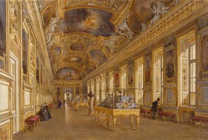Uitzicht op de grote galerij van Apollon in het Musée du Louvre door Victor Duval