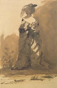 Vrouw met een Overjas en een Gevederde Hoed door Victor Hugo