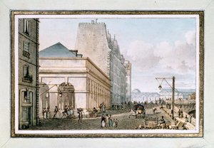 Uitzicht op de nieuwe Pluimveemarkt, gelegen aan de Quai des Augustins nabij de Pont-Neuf, Parijs, ca. 1810 door Victor Jean Nicolle