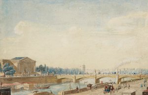 Uitzicht op de Pont de la Concorde en het Palais Bourbon in Parijs