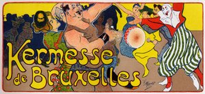 Levensstijl. Brusselse kermis (Carnaval), België. Poster door V. Mignot, België, ca. 1890 (poster) door Victor Mignot