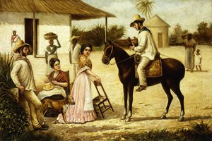 Familie van boeren bij de deur van de schuur; Familia de Guajiros a la Puerta de un Potrero, ca.1880 door Victor Patricio Landaluce