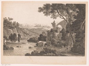 Landschap met gebouw met koepel door Victor Pillement