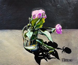 Hangende pioenrozen in een vaas
