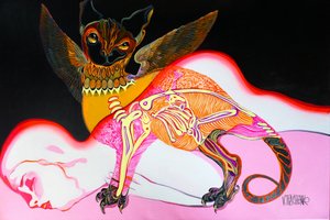 Surrealistische droom over een vleermuisachtig wezen door Victor Tkachenko