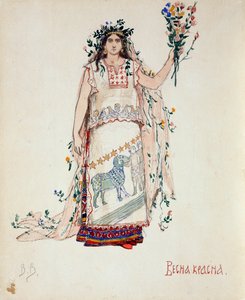 Lente schoonheid. Kostuumontwerp voor de opera Sneeuwmeisje door N. Rimsky-Korsakov door Viktor Mikhaylovich Vasnetsov
