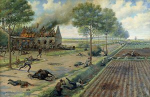De Russische cavalerie vecht tegen de Duitsers in een dorp in 1915, ca. 1915-16 door Viktor Viketyevich Masurovsky