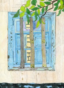 Rustiek blauw raam door Viktoriia Saunina