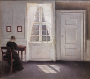Interieur in Strandgade, zonlicht op de vloer door Vilhelm Hammershøi