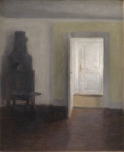 Interieur met een Oude Kachel door Vilhelm Hammershoi