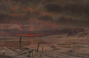 Een winteravond bij een Deense fjord