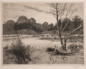 Zonsondergang in een bos door Vilhelm Kyhn