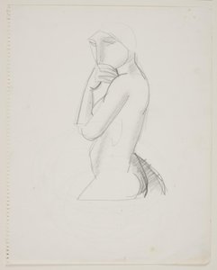 Vrouwelijk model, 3/4 figuur, met hand voor de mond door Vilhelm Lundstrøm