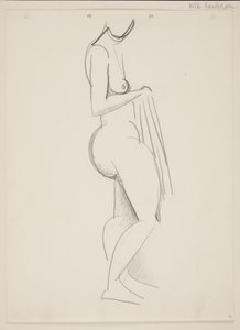 Staande naakte vrouw, profiel naar rechts, draperie in de hand door Vilhelm Lundstrøm