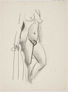 Staande naakte vrouw, naar rechts gericht, draperie in de hand door Vilhelm Lundstrøm