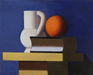Stilleven met witte pot, sinaasappel en boek door Vilhelm Lundstrøm