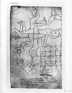 Facsimile kopie van Ms Fr 19093 fol.19v Studies van mannen en dieren door Villard de Honnecourt