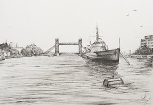HMS Belfast op de rivier de Theems, Londen, 2006
