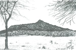 Berg vanaf bootclub bij Lake Naivasha, Kenia; 2006