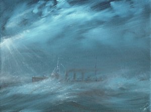 Amerikaanse torpedobootjager in een storm op zee 1917