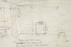 Interieur van de hut waar Zwarte Ketel zijn onderhoud had met Generaal Hazen toen hij om vrede vroeg, 1869-71