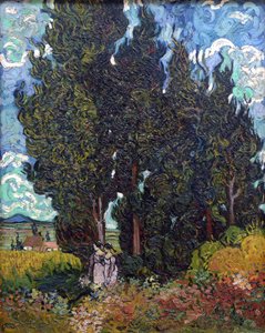 Cipressen met twee figuren, 1889-1890 door Vincent van Gogh