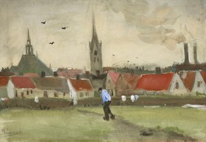Gezicht op Den Haag met Nieuwe Kerk, 1882. door Vincent van Gogh