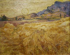 Korenveld met maaier en zon, 1889 door Vincent van Gogh