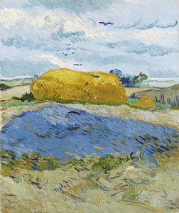 Korenstapel onder een bewolkte hemel, Auvers-sur-Oise, 1889 door Vincent van Gogh