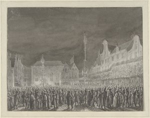 Viering van de afkondiging van de Alliantie met Frankrijk op de Grote Markt te Haarlem, 1795