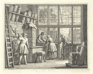 Interieur van een stoffenwinkel door Vincent Laurensz. van der Vinne (II)