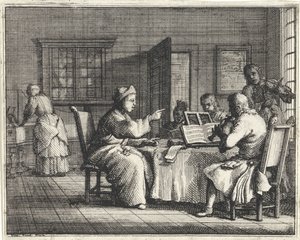 Muziekleraar met leerlingen