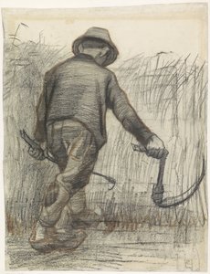 Korensnijder met hoed, van achteren gezien door Vincent van Gogh (signed by artist)