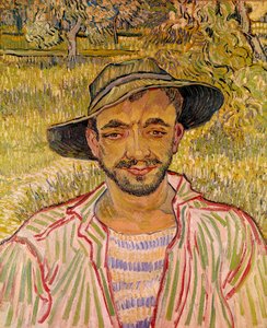 Buste van boerengezicht met strohoed. Schilderij door Vincent Van Gogh (1853-1890) 1889 door Vincent van Gogh