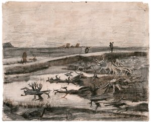 Landschap met veenstammen (Werk op het land) door Vincent van Gogh