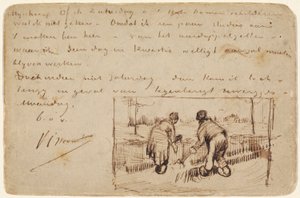 Ansichtkaart met Twee Boeren die Graven door Vincent van Gogh