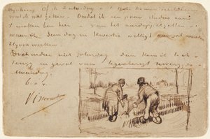 Ansichtkaart met Twee Boeren die Graven door Vincent van Gogh