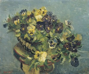 "Pot met viooltjes op een kleine tafel" Schilderij van Vincent van Gogh, 1887, Van Gogh Museum, Amsterdam