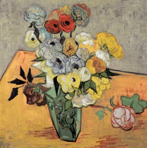 Stilleven met Japanse vaas, rozen en anemonen
