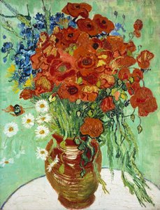 Vaas met korenbloemen en klaprozen