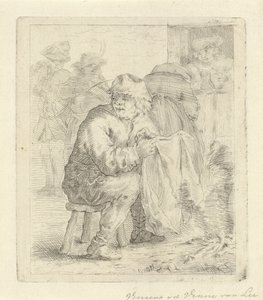 Man op een kruk bij een vuur door Vincent van der Vinne van Lee (signed by artist)
