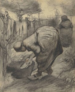 Boerin bij een bassin in een tuin (1885)